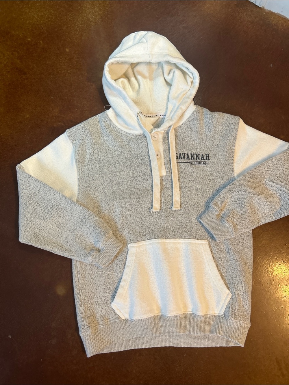 Savannah Two-Tone Hooded Pullover Sweatshirt - Gray & Cream